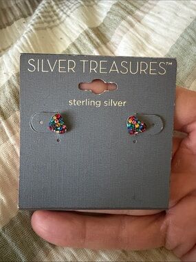 Sterling Silver Multicolor Heart Stud Earrings